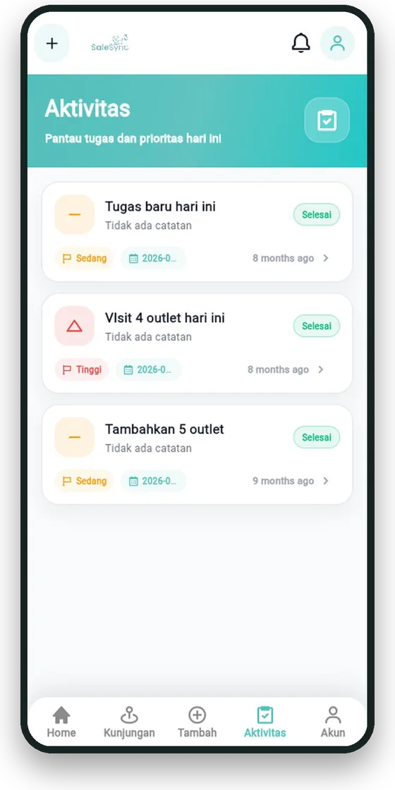 Daftar tugas dan aktivitas sales